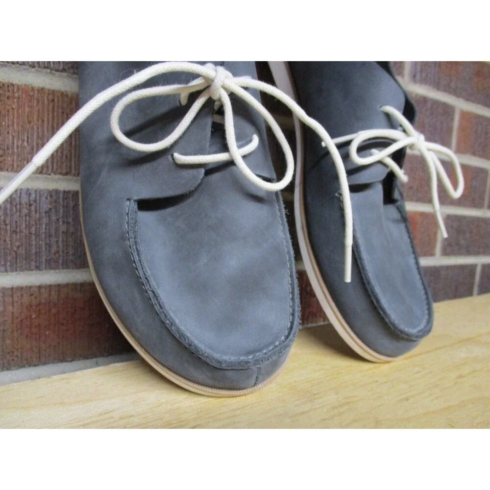 Olukai Men Holokai Gray Leather Boat Shoes Lace Up Casual 10279-6C6C Size 10